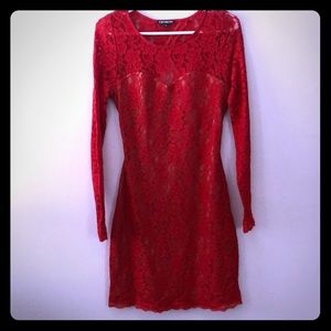 EXPRESS Red long sleeve backless red dress